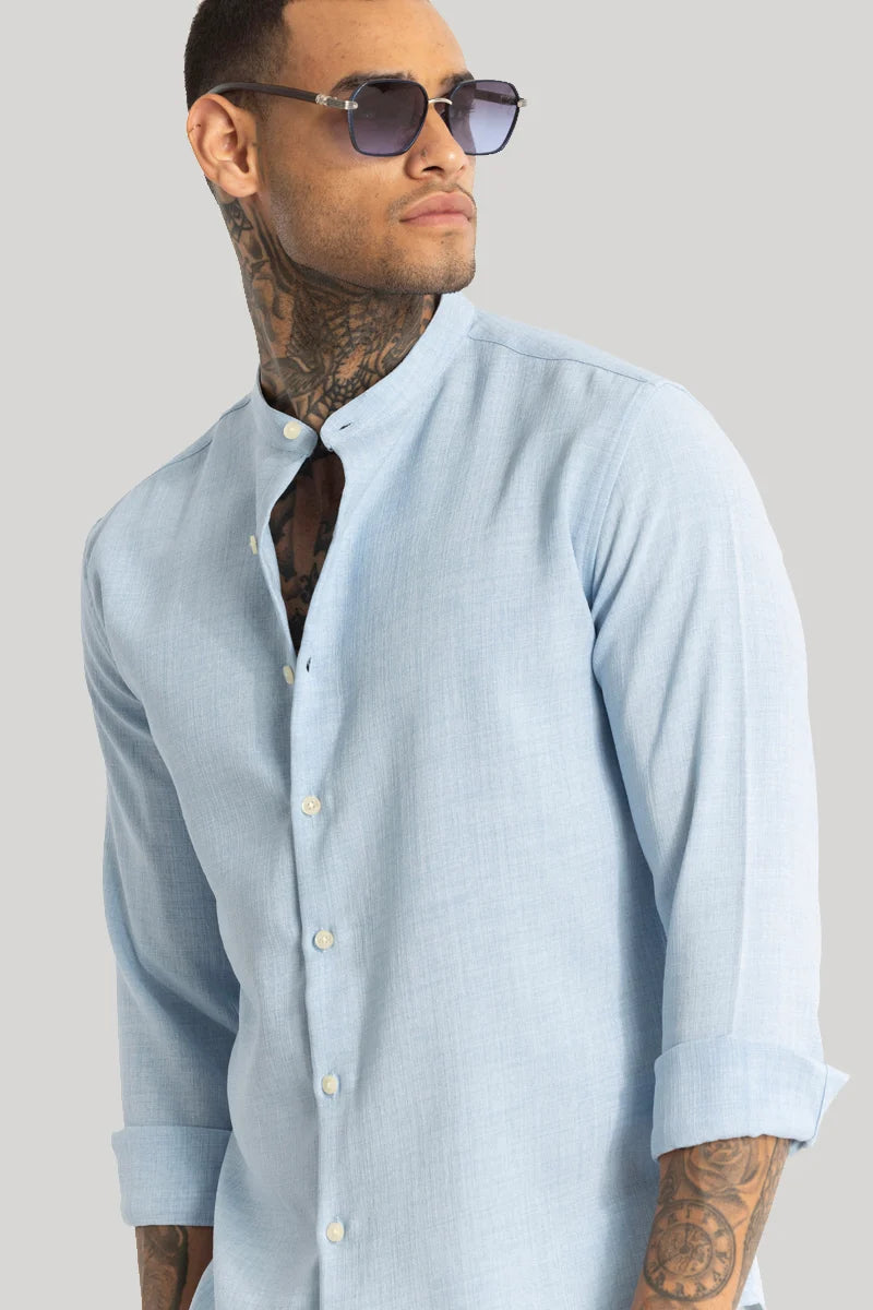 Light Blue Mandarin Linen Shirt