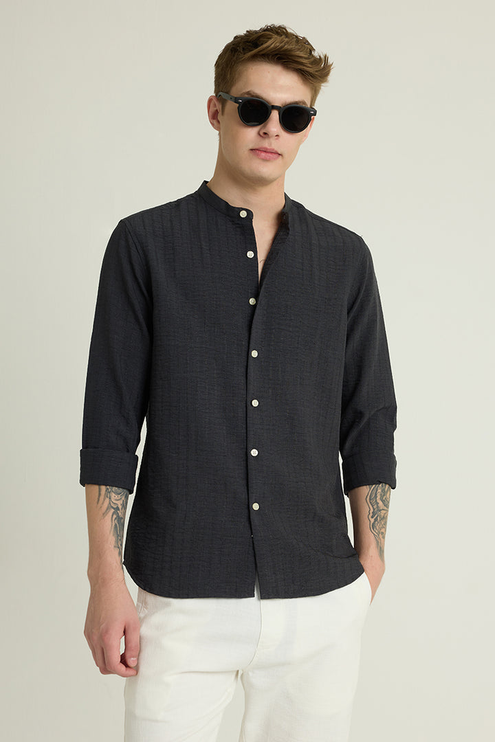 Charcoal Grey Mandarin Textured Shirt