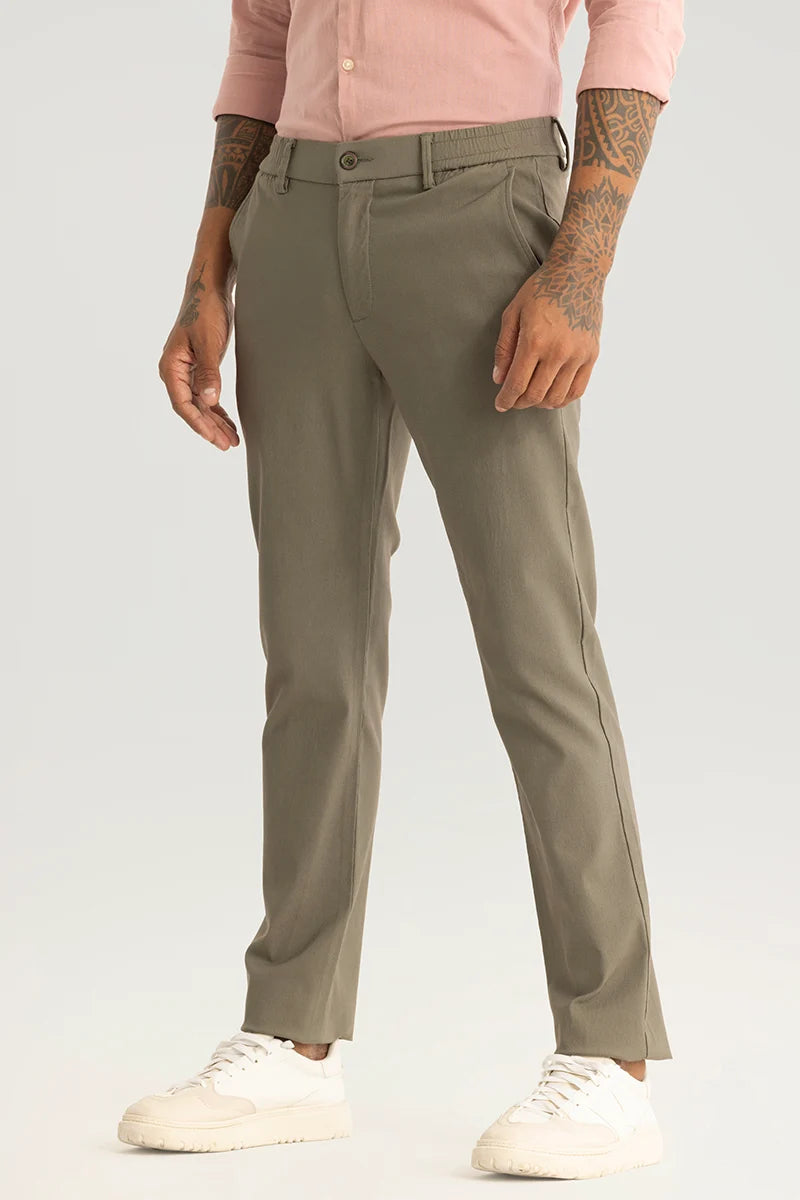 Ludovica Khaki Plain Slim Fit Stretch Trousers