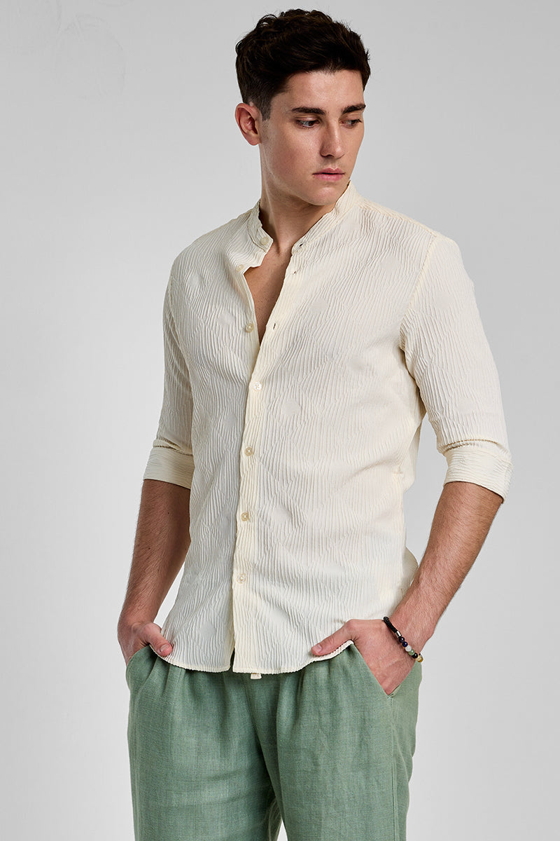 White Textured Mandarin Shirt