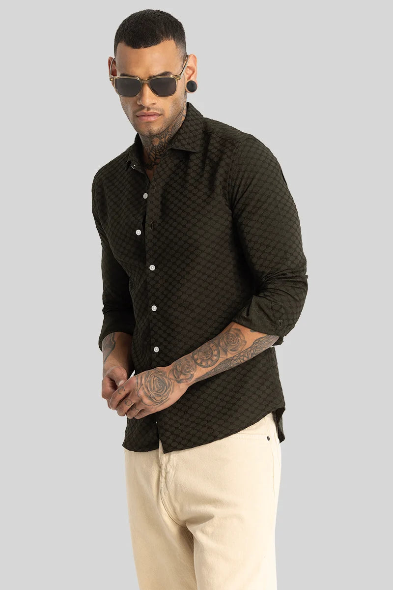 Olive Textured Stretch Shirt