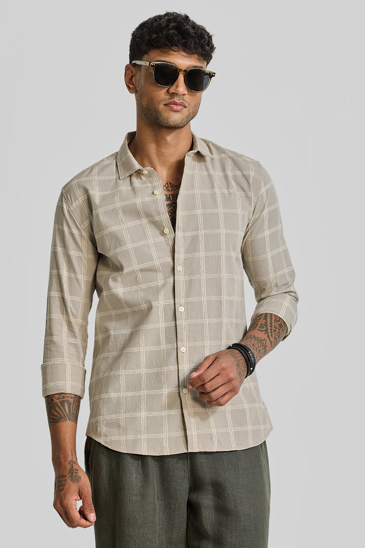 Cream Checks Slim Fit Shirt