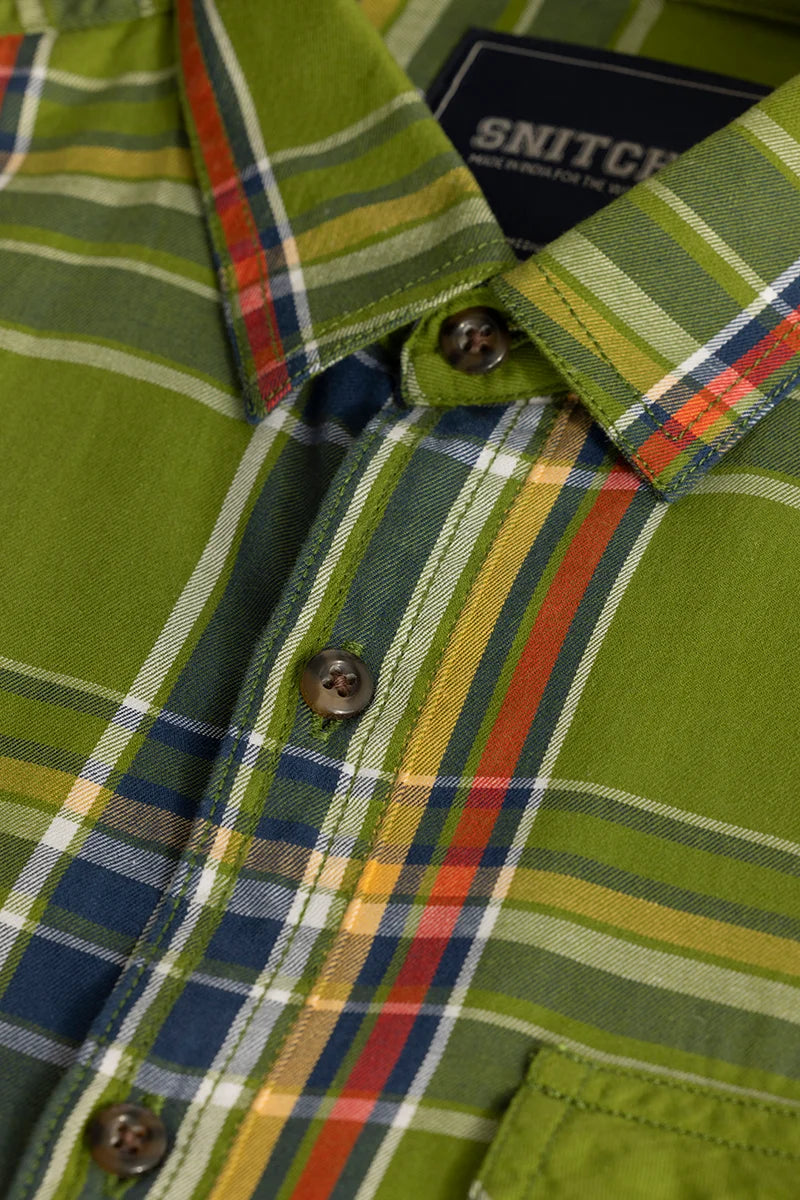 Olive Checks Slim Fit Shirt