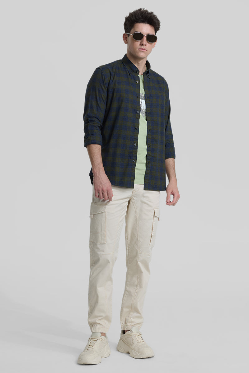 Olive Checks Slim Fit Shirt