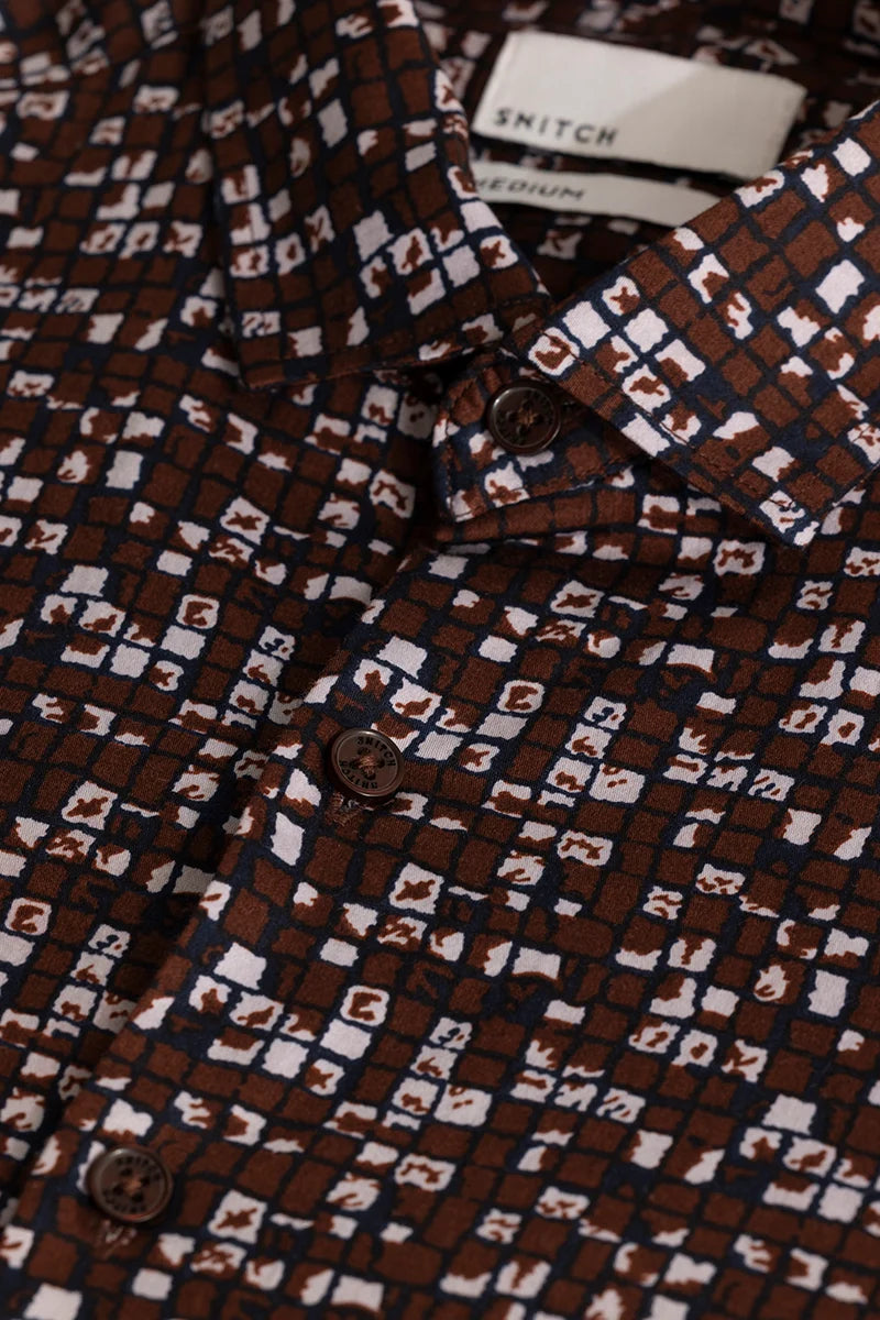 Maroon Abstract Slim Fit Shirt