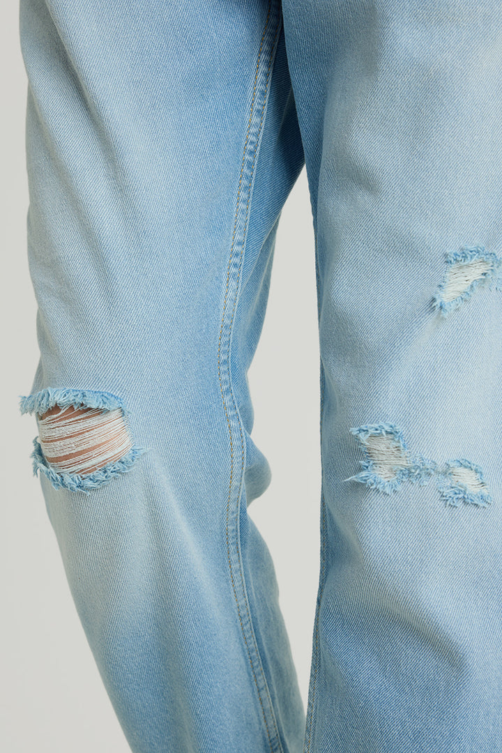 Light Blue Distressed Baggy Fit Jeans