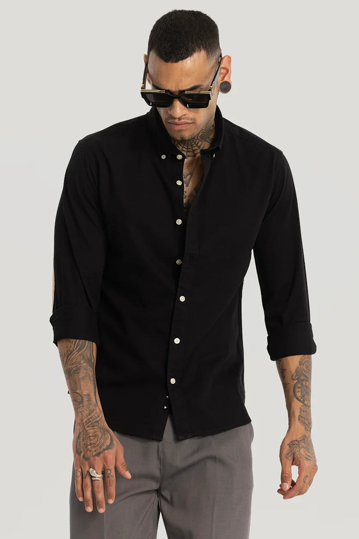 Black Elbow Patch Oxford Shirt