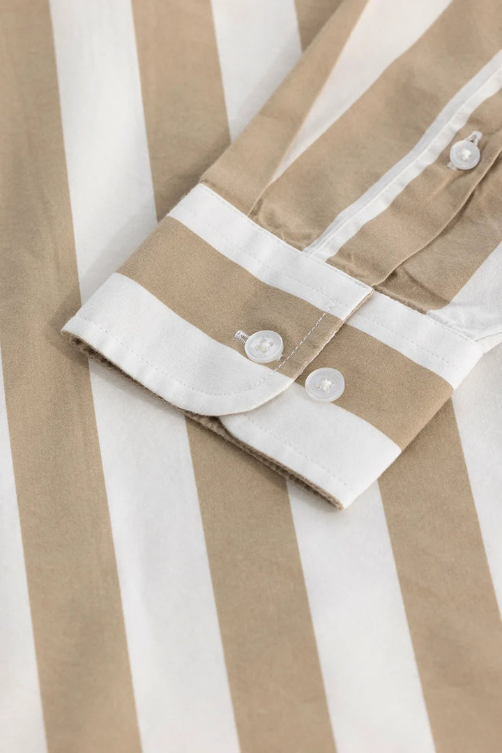 Beige Slim Fit Stripes Shirt