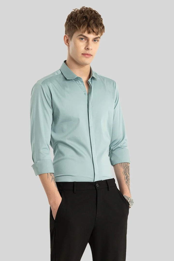 Blue Concealed Placket Shirt