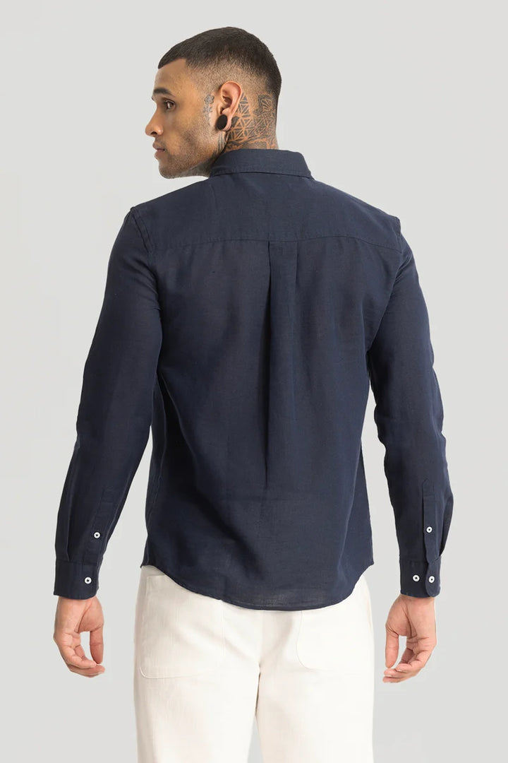 Navy Linen Blend Shirt