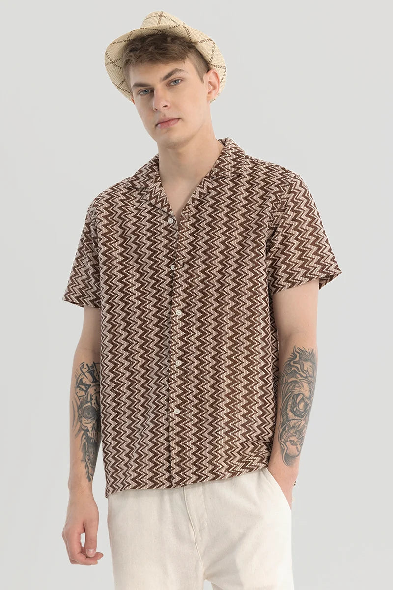 Brown Chevron Crochet Shirt