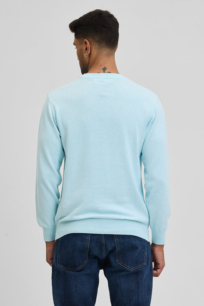 Light Blue Solid Slim Fit Sweater