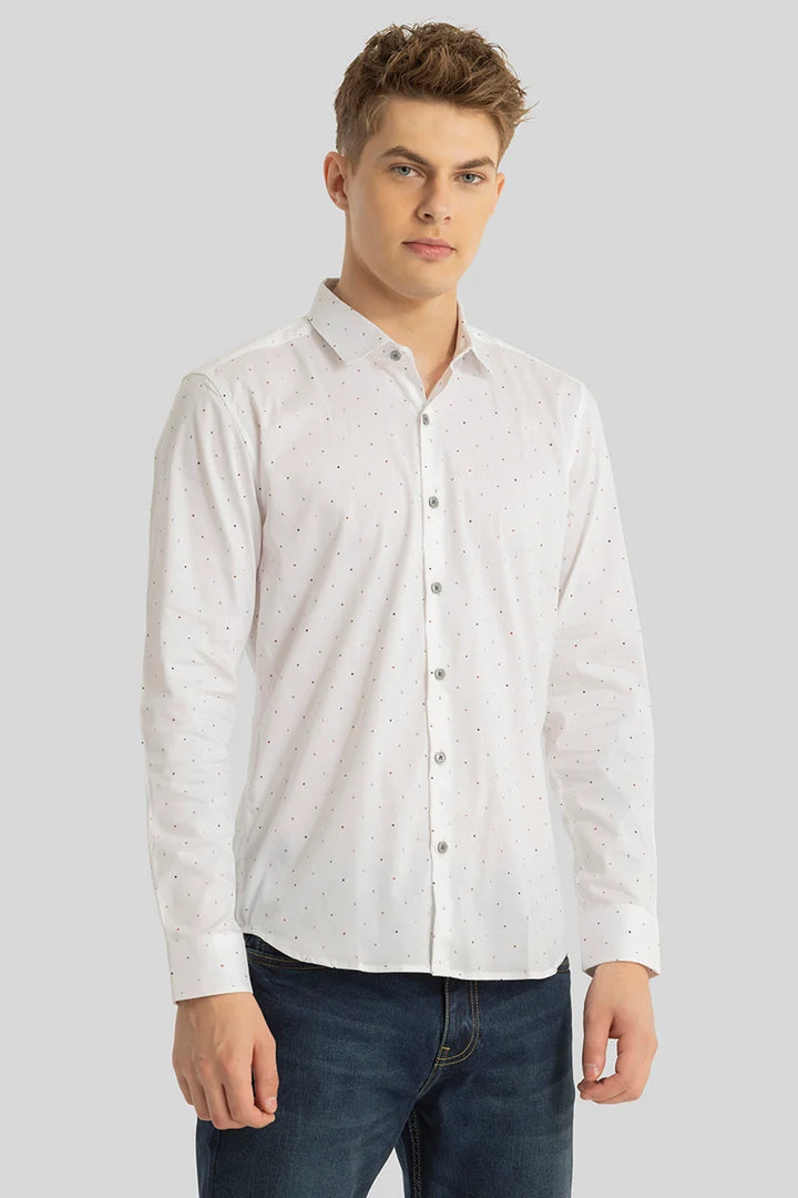 White Printed Slim Fit Shirt