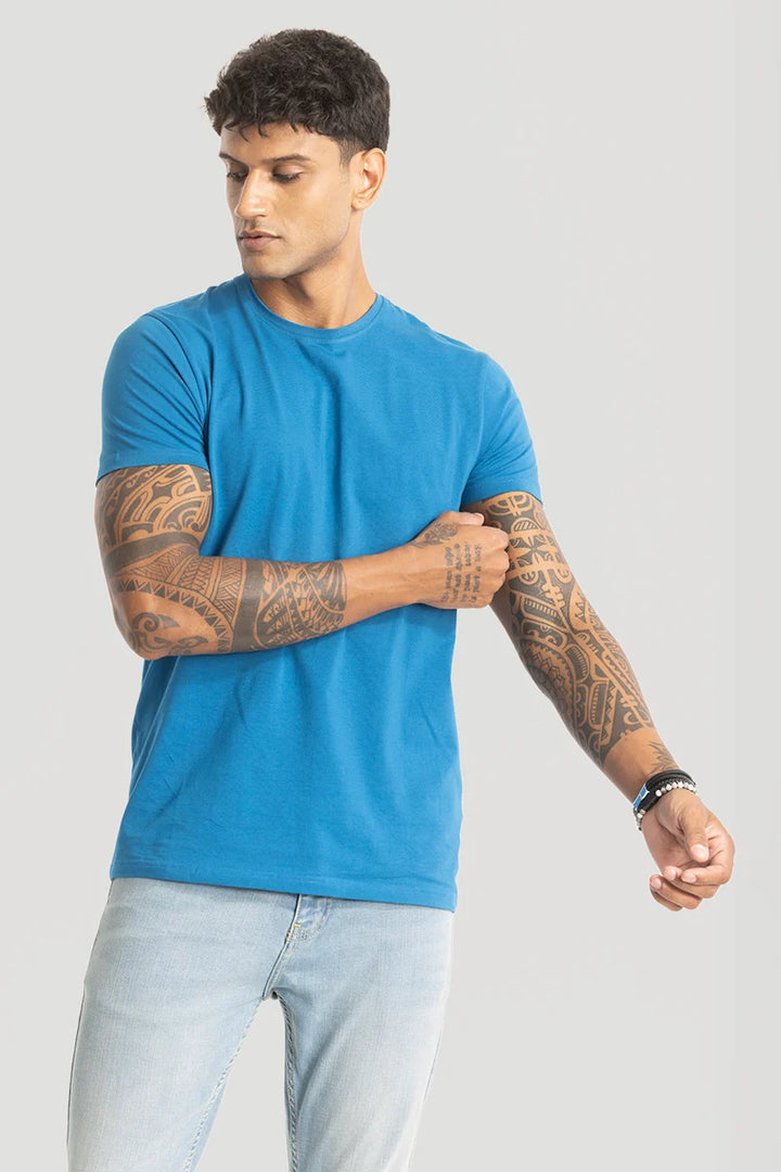 Blue Plain Slim Fit T-Shirt