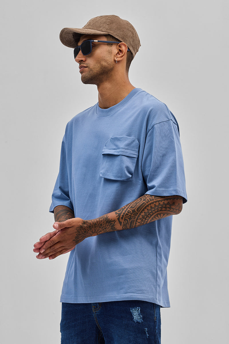 Blue Utility Pocket Oversized T-Shirt