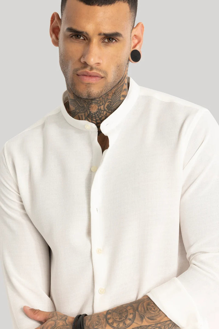 White Mandarin Linen Shirt