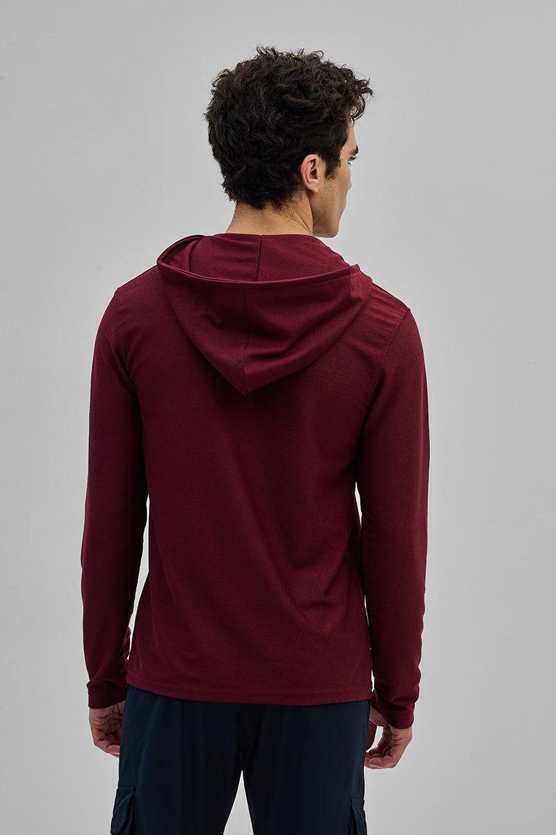 Maroon Lace-Up Textured Hoodie