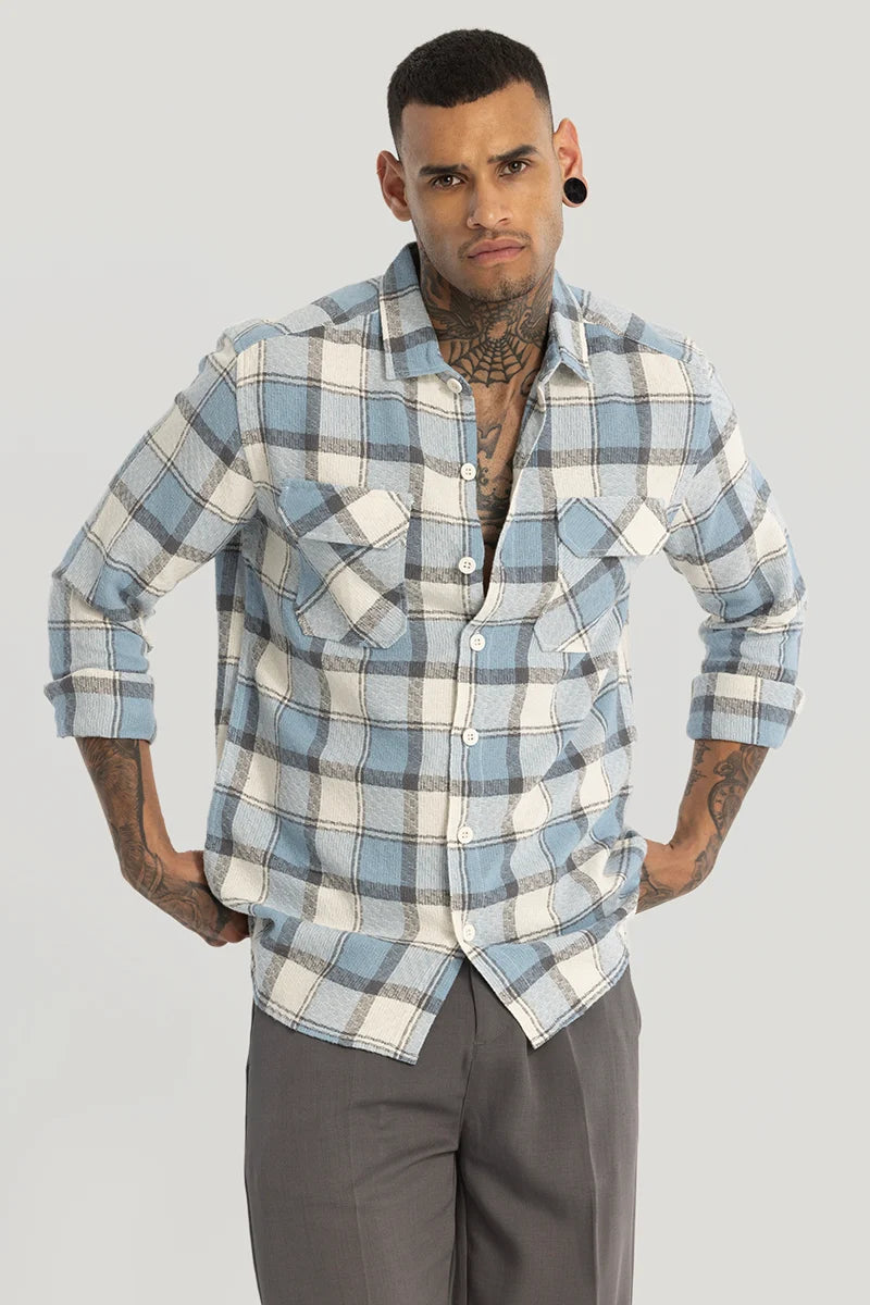 Light Blue Textured Checks shirt