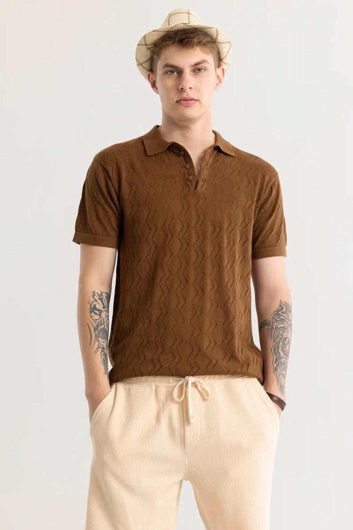 Baldassare Brown Knitted Polo T-Shirt