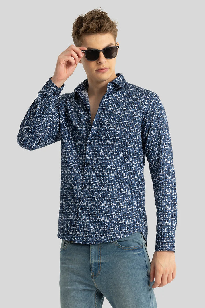 Blue Abstract Slim Fit Shirt