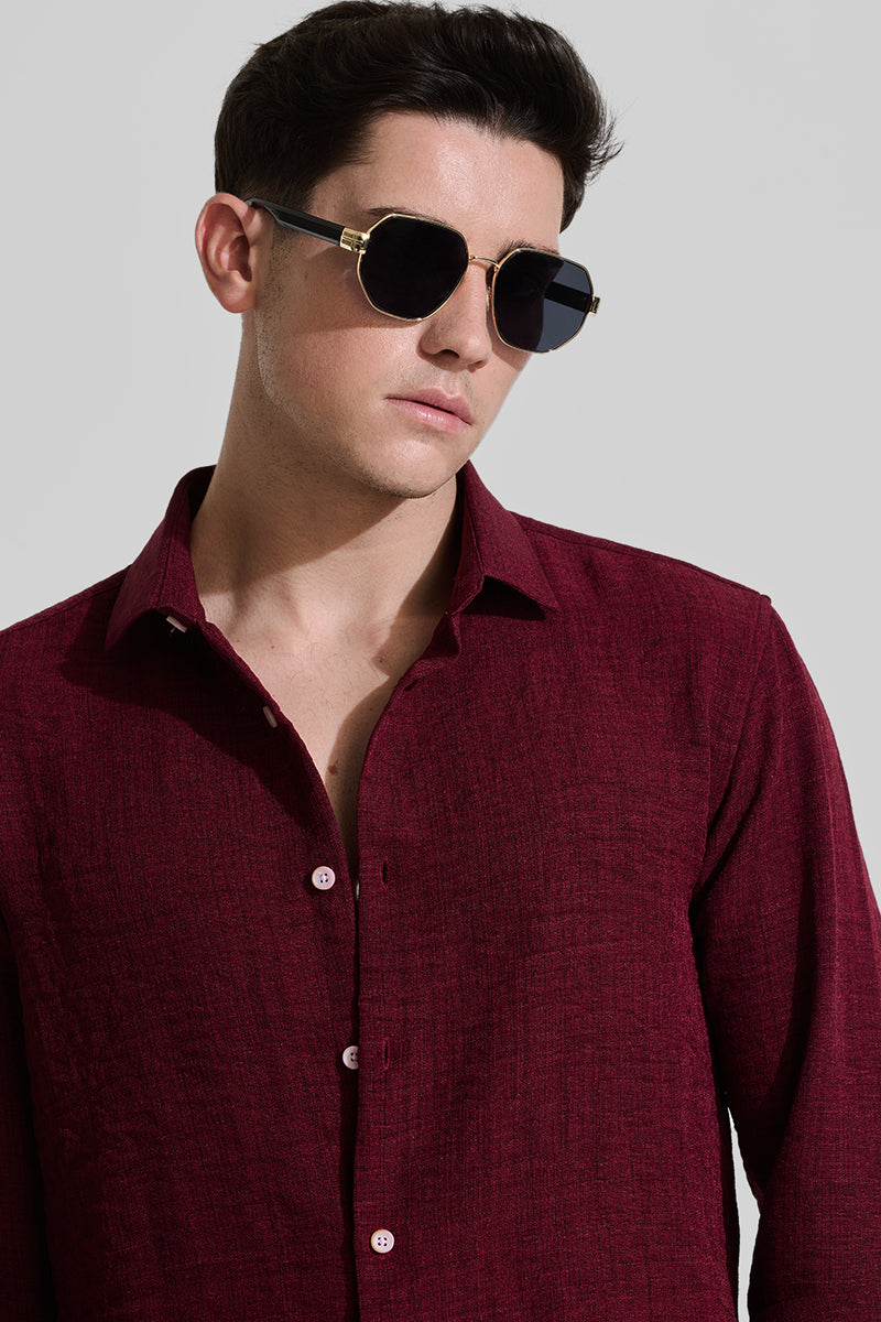 Maroon Textured Slim Fit Shirt