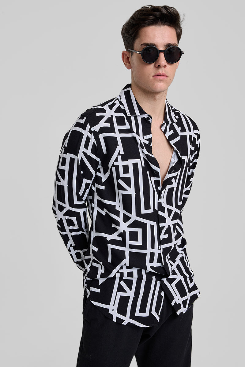 Black Abstract Slim Fit Shirt