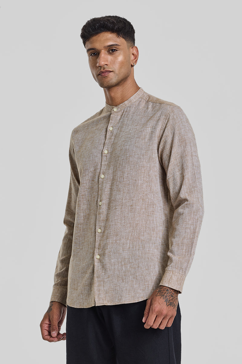 Light Brown Textured Linen Shirt