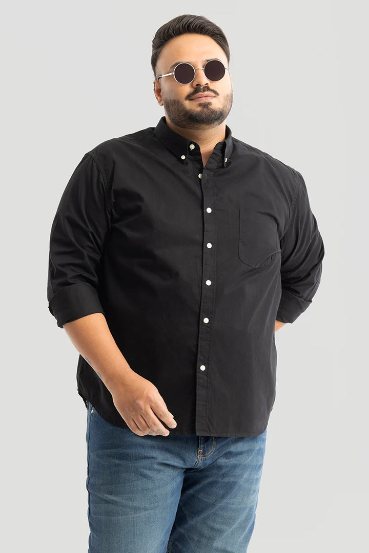 Marco Oxford Black Plain Plus Size Shirt