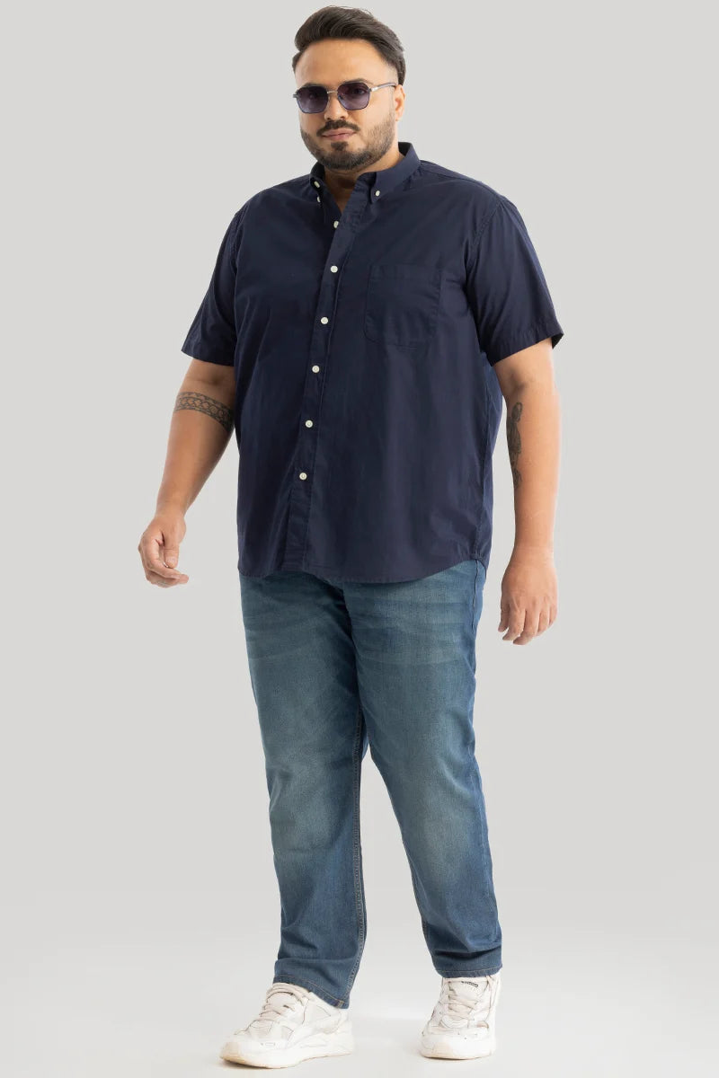 Downtown Navy Oxford Plus Size Shirt