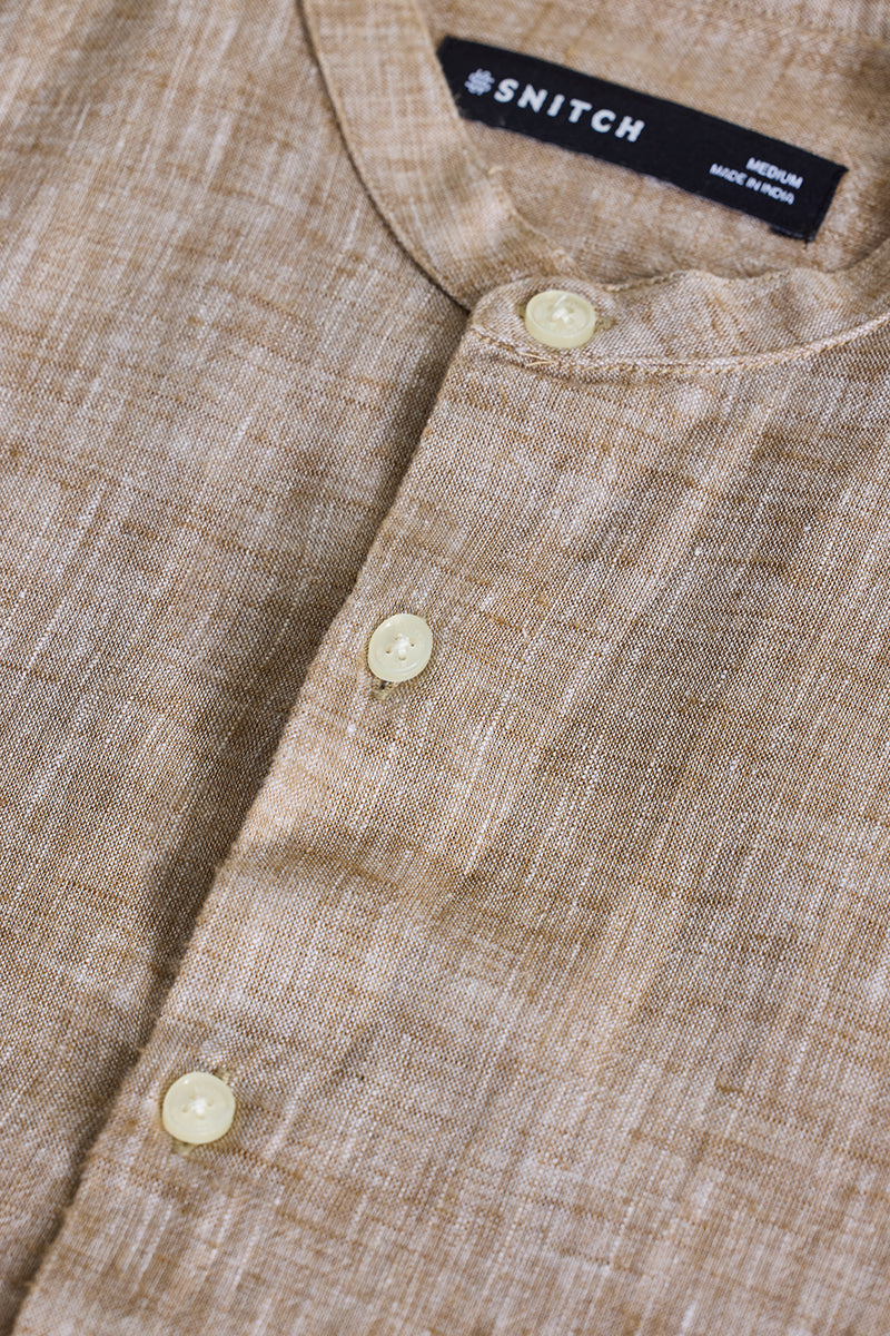 Light Brown Textured Linen Shirt