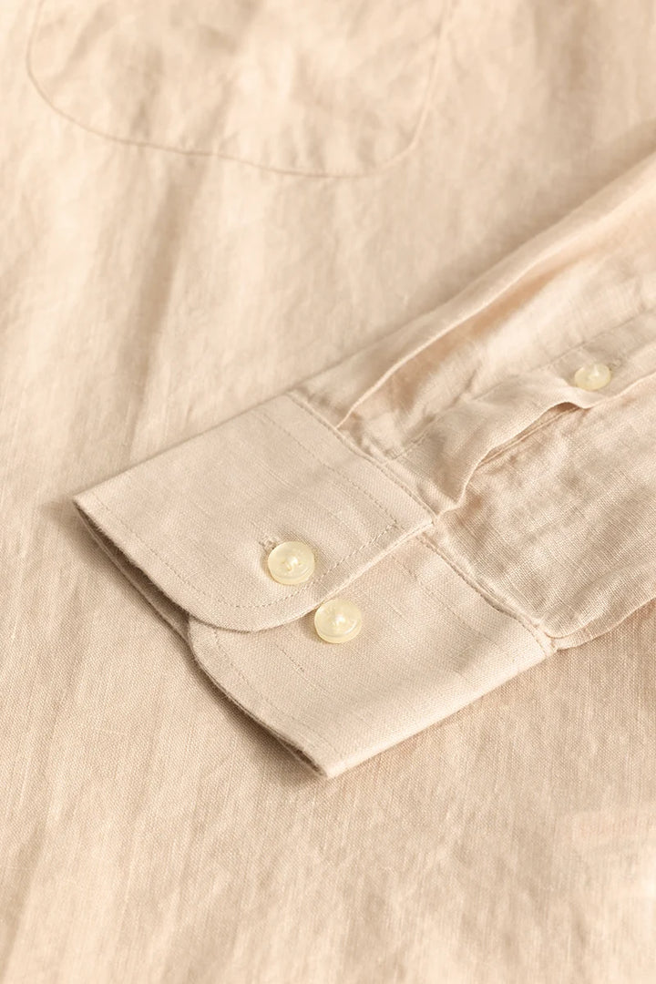 Elementary Beige Plain Pure Linen Shirt