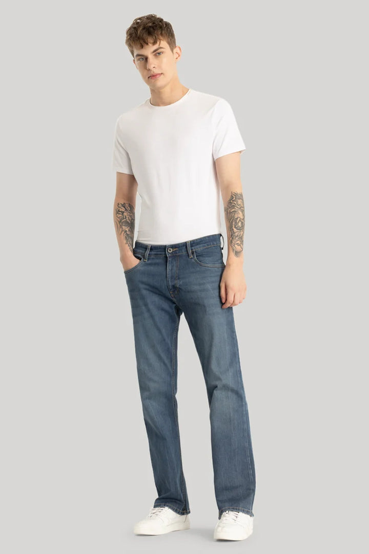 Cerulean Blue Plain Bootcut Jeans