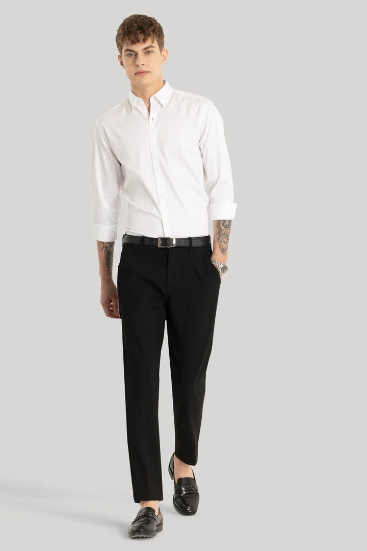 Satin Stretch White Plain Shirt