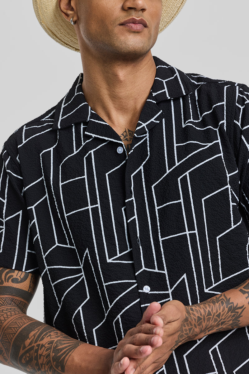 Black Geometric Slim Fit Shirt