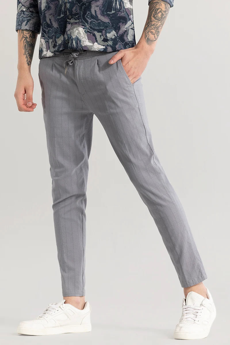 Veluxe Light Grey Checked Linen Blend Pant