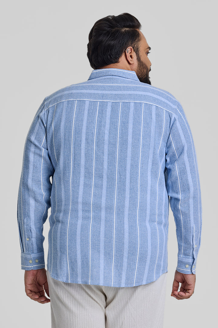 Light Blue Stripes Casual Plus Size Shirt