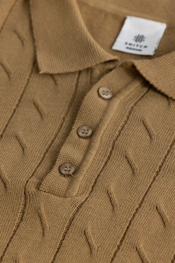 Fresco Brown Knitted Polo T-Shirt