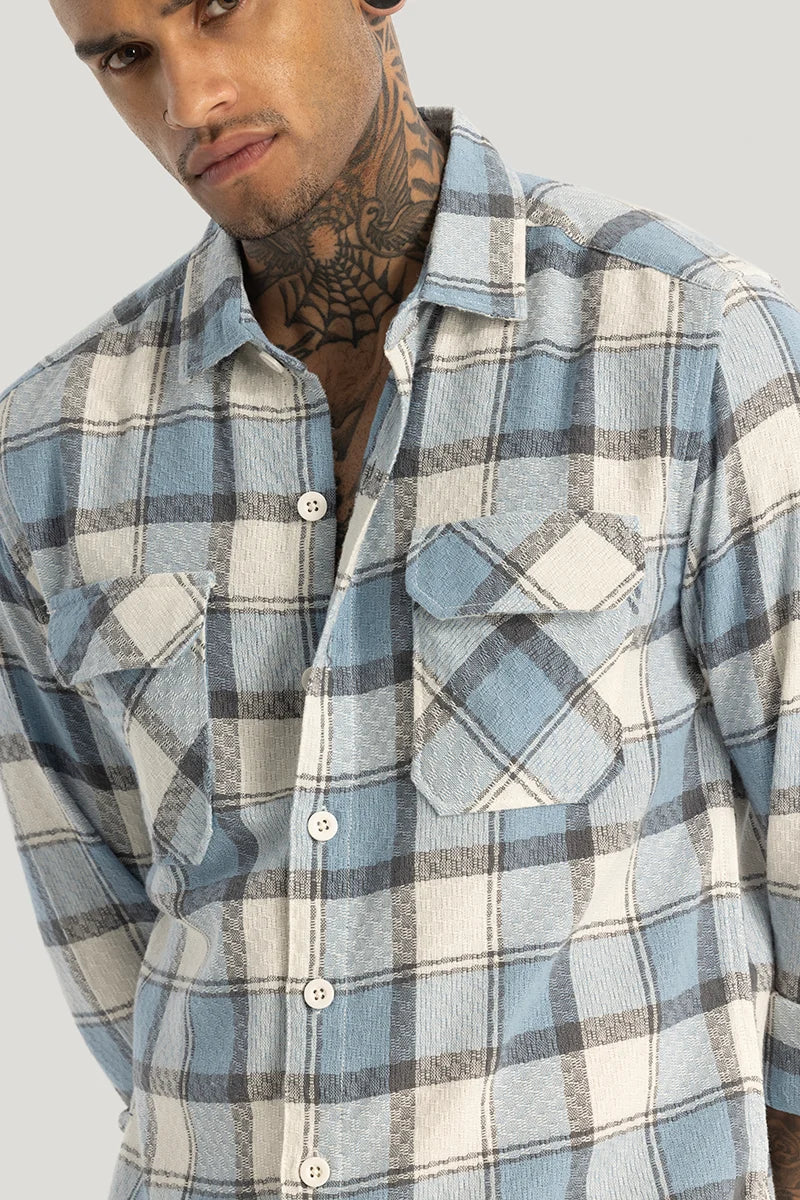 Light Blue Textured Checks shirt