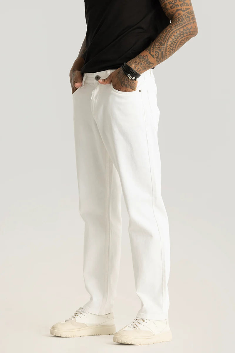 Etienne White Plain Relaxed Fit Jeans