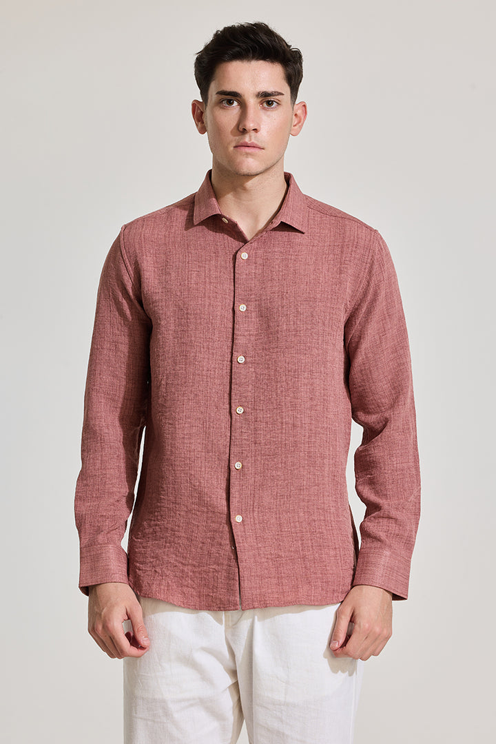 Mauve Textured Slim Fit Shirt