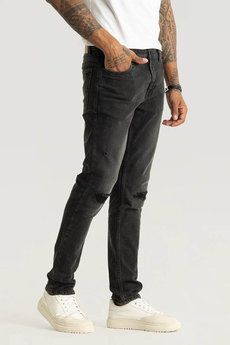 Nexus Charcoal Black Distressed Slim Fit Jeans