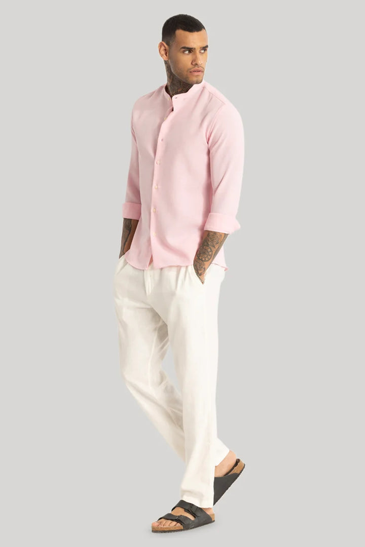 Light Pink Mandarin Linen Shirt