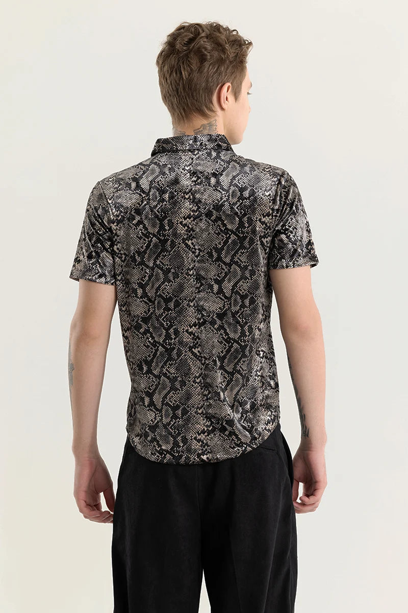 Magne Black Reptile Print Velvet Shirt