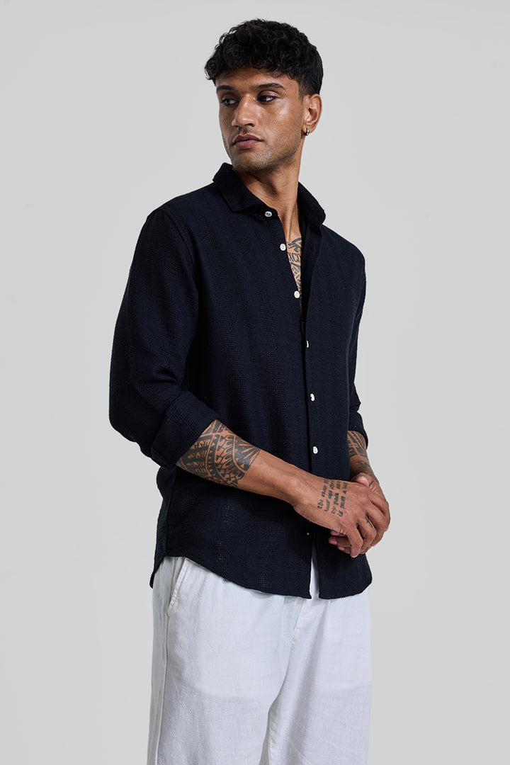 Black Knitted Slim Fit Shirt