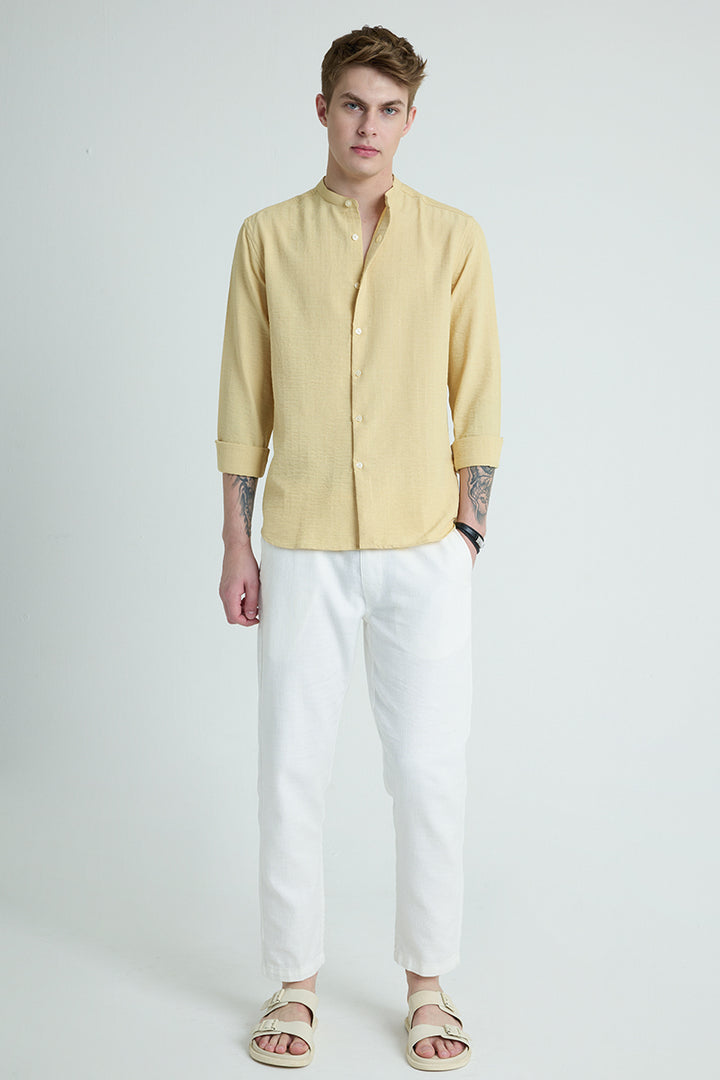 Yellow Mandarin Textured Shirt