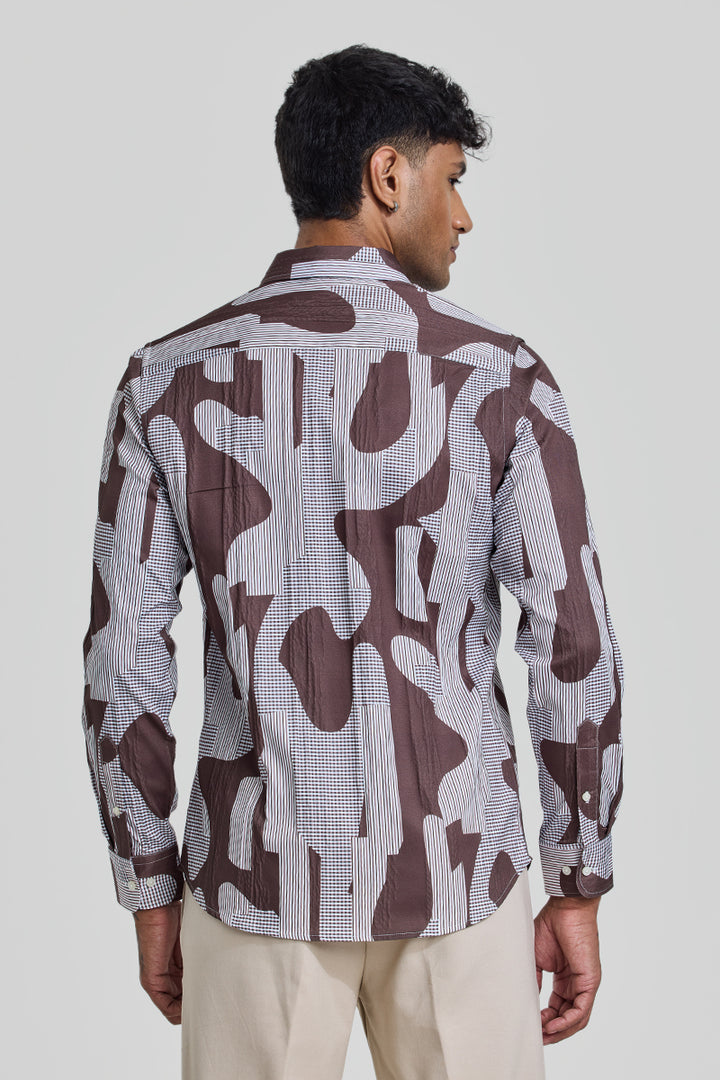 Brown Abstract Slim Fit Shirt