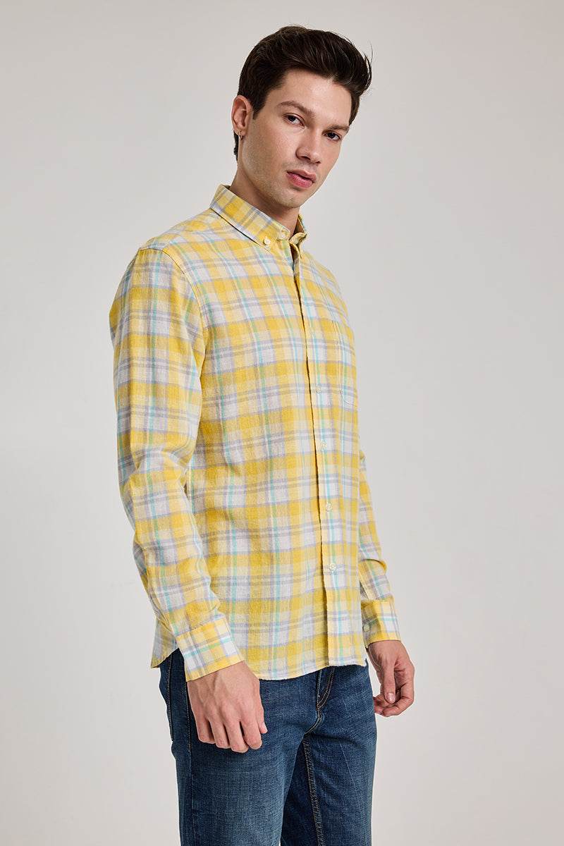 Yellow Checks Linen Blend Shirt