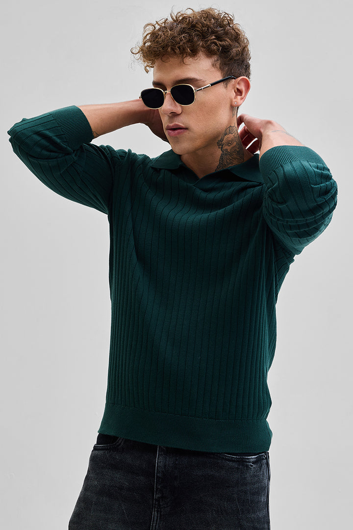 Dark Green Textured Polo T-Shirt