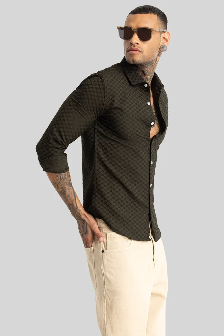 Olive Textured Stretch Shirt