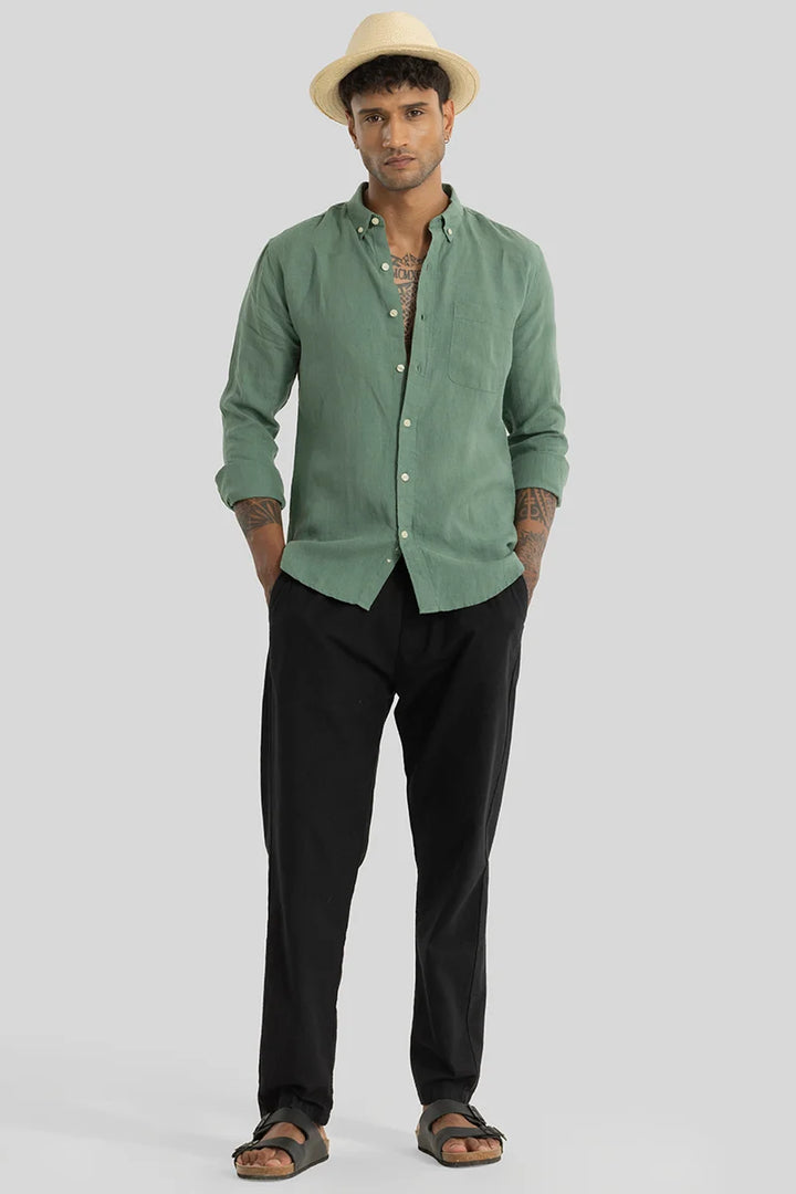 Elementary Green Plain Pure Linen Shirt